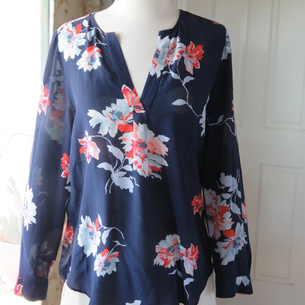 The Joie Long Sleeve Blue Floral Silk Blouse Small